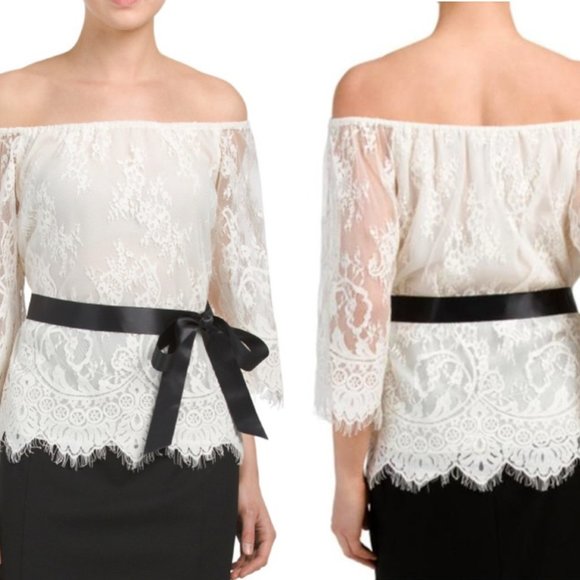 Rickie Freeman For Teri Jon Women's Off-The-Shoulder Lace Blouse Ivory Size 12 - Picture 4 of 14